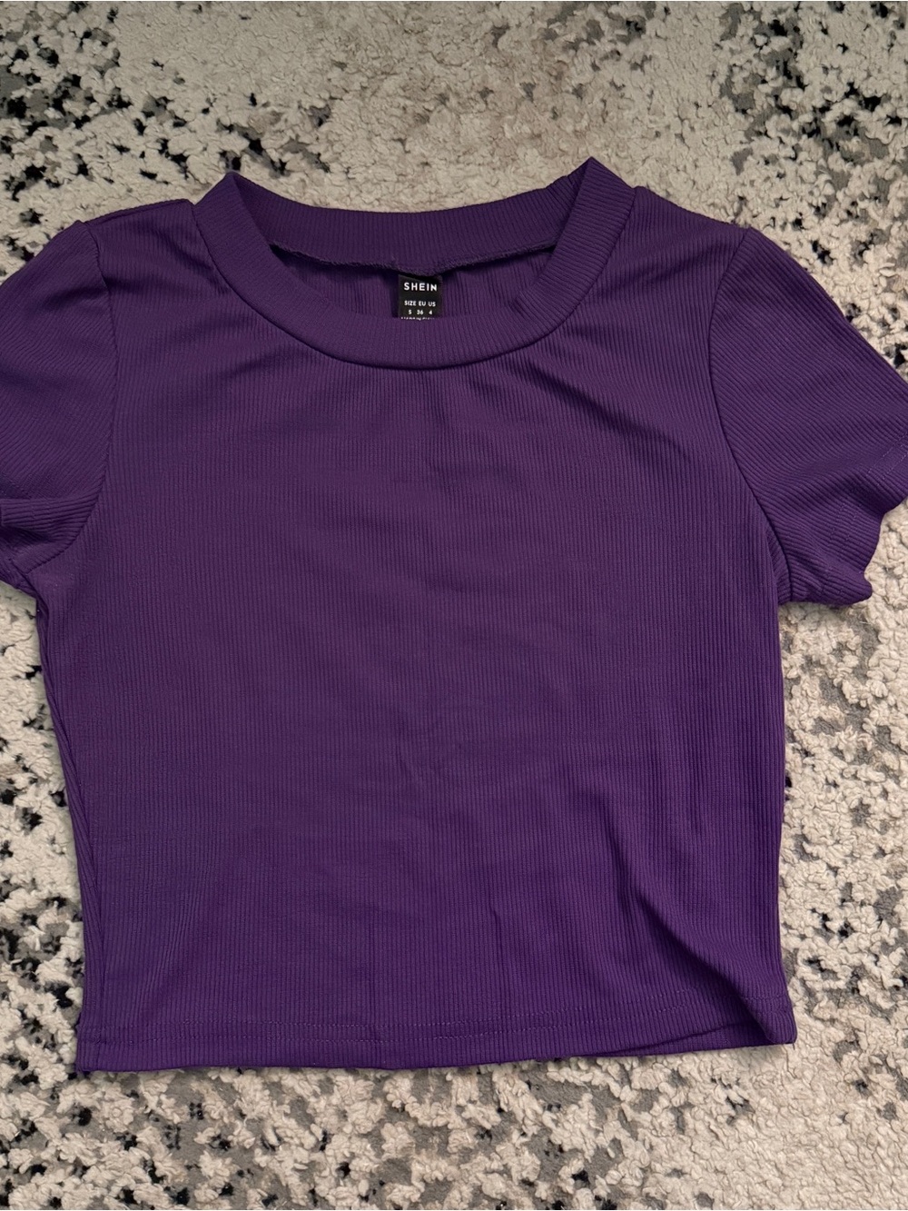 SHEIN Deep Purple Ribbed Short Sleeve Crop Top